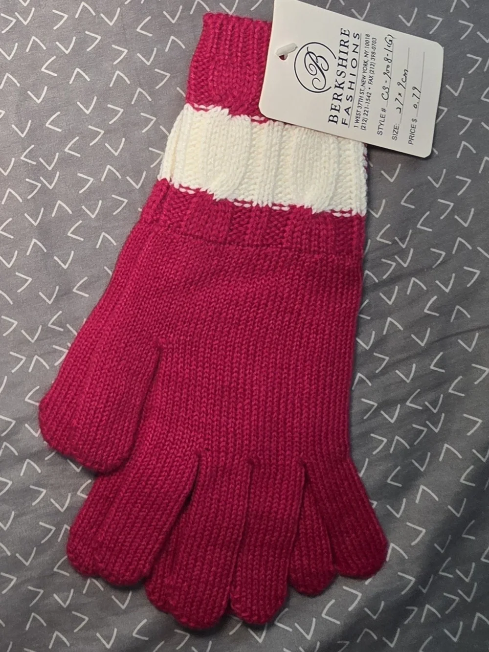 iRE Fashion Pink & White Striped Kids Knit Hat, Scarf & Gloves Set